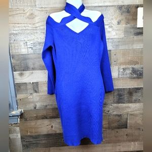 Cliché Plus Size Long Sleeve Halter Sweater Bodycon Midi Knit Dress